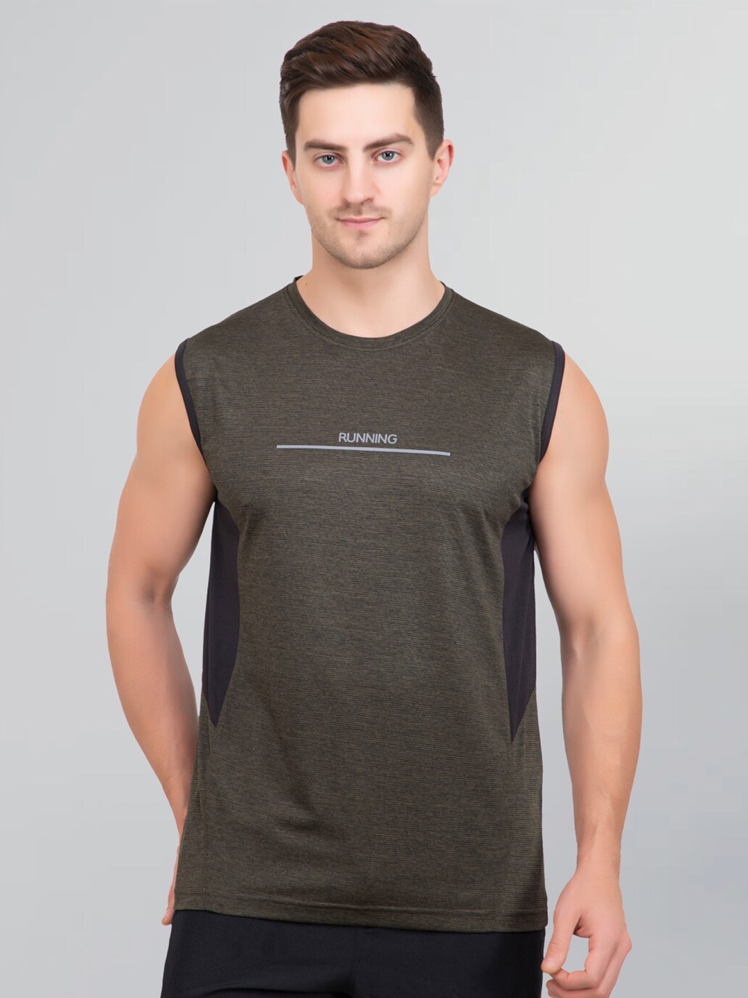 GODFREY Men Sleeveless Dry Fit Sports T-shirt, Olive