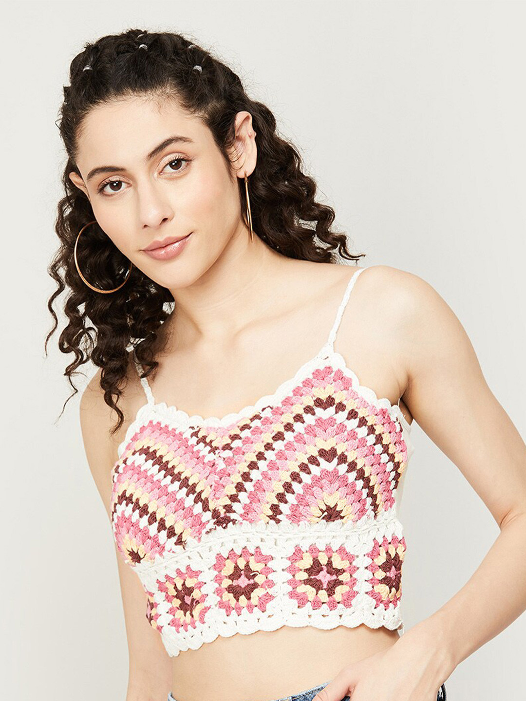 

Ginger by Lifestyle Self Design Cotton Fitted Crop Top, White