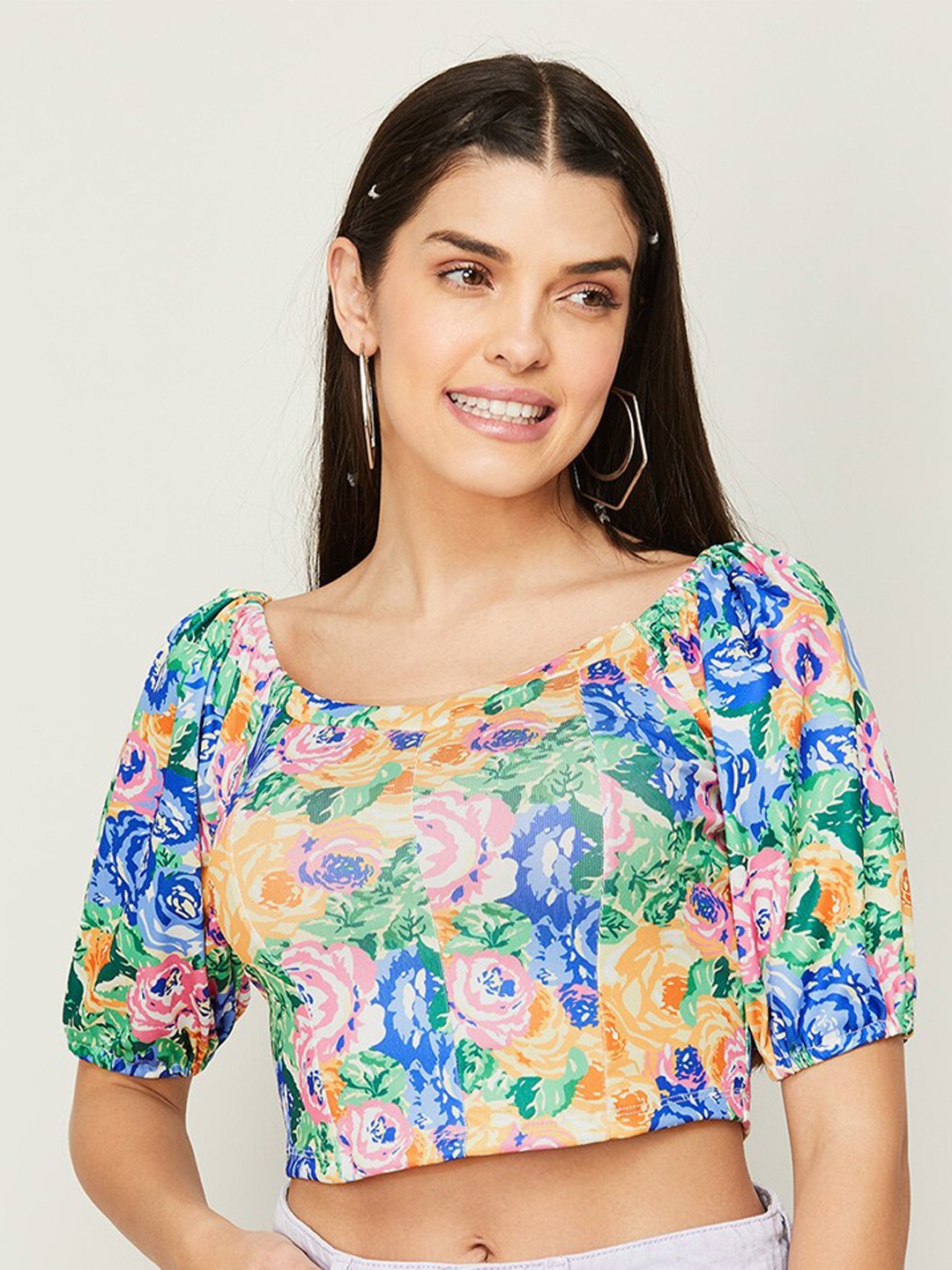 

Ginger by Lifestyle Floral Printed Crop Top, Blue