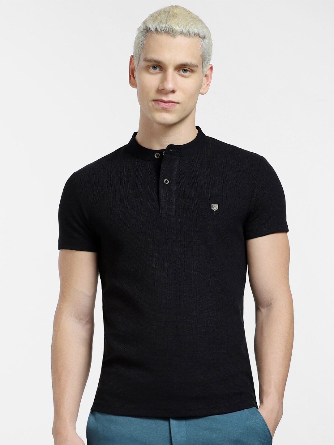 

Jack & Jones Henley Neck Cotton Slim Fit T-shirt, Black