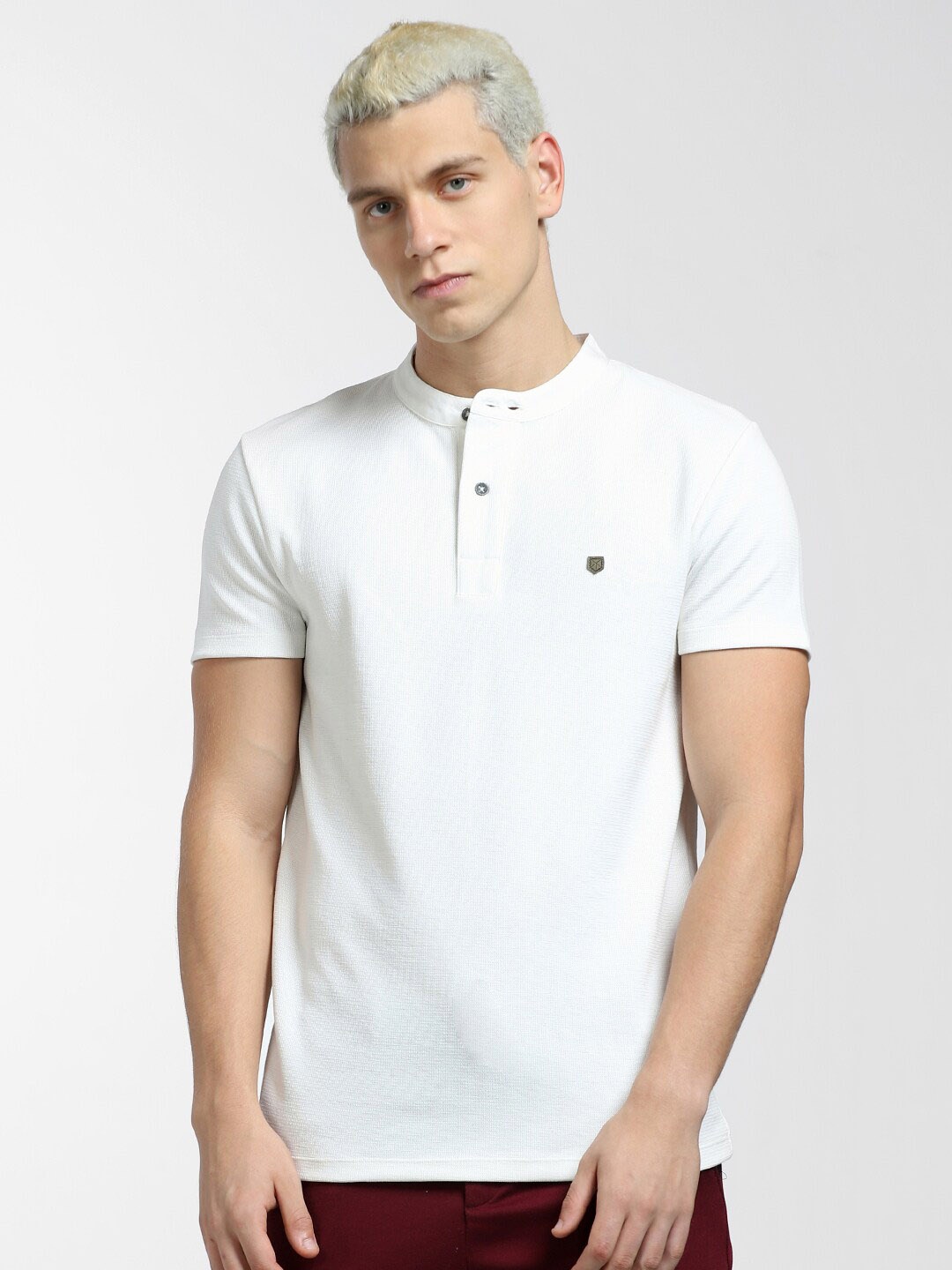 

Jack & Jones Men Mandrain Collar Slim Fit Cotton T-shirt, White