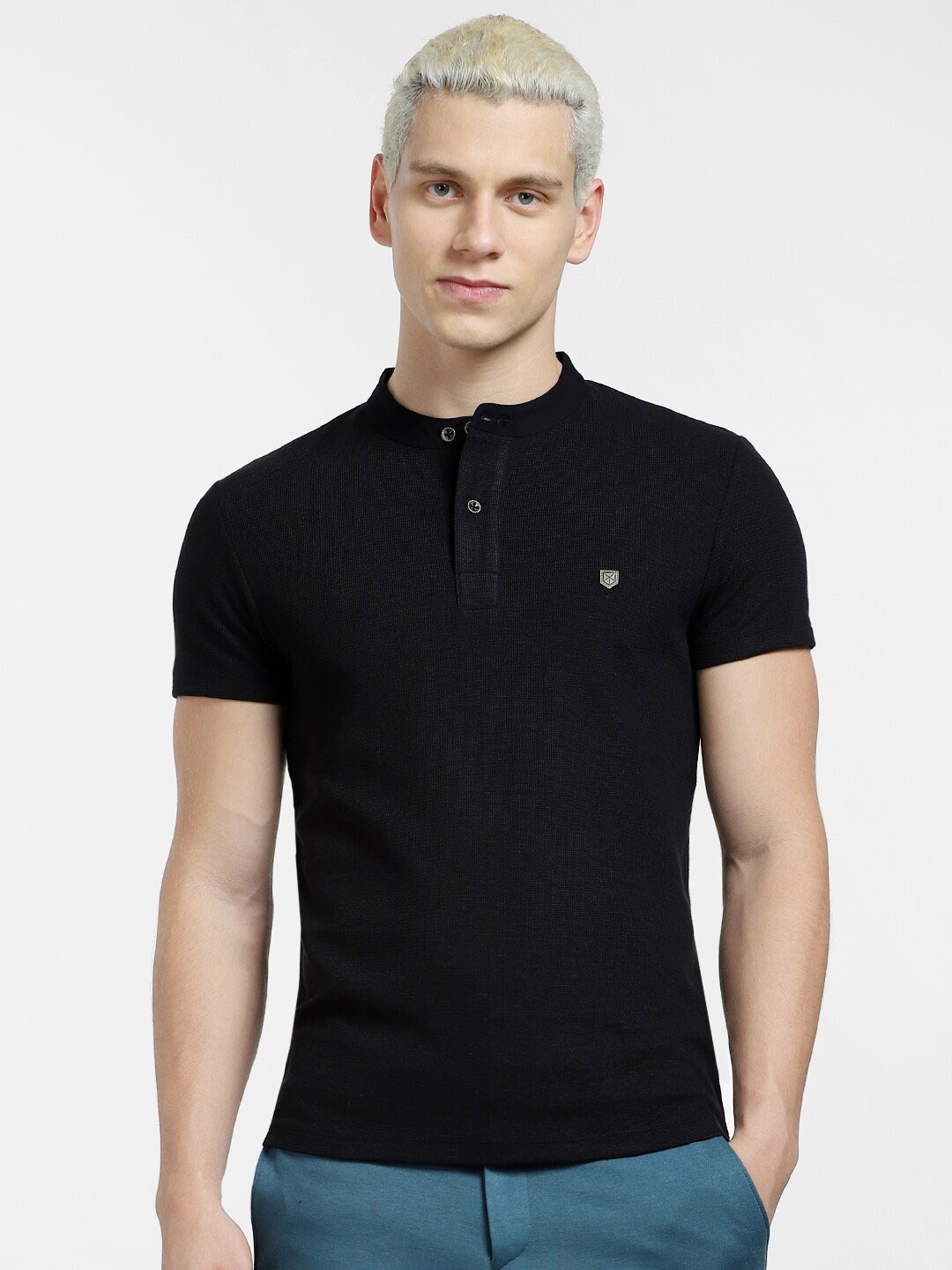 

Jack & Jones Men Henley Neck Slim Fit Cotton T-shirt, Black