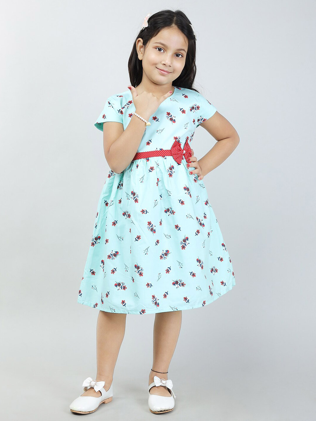 

Todd N Teen Girls Floral Printed Cotton A-Line Dress, Blue