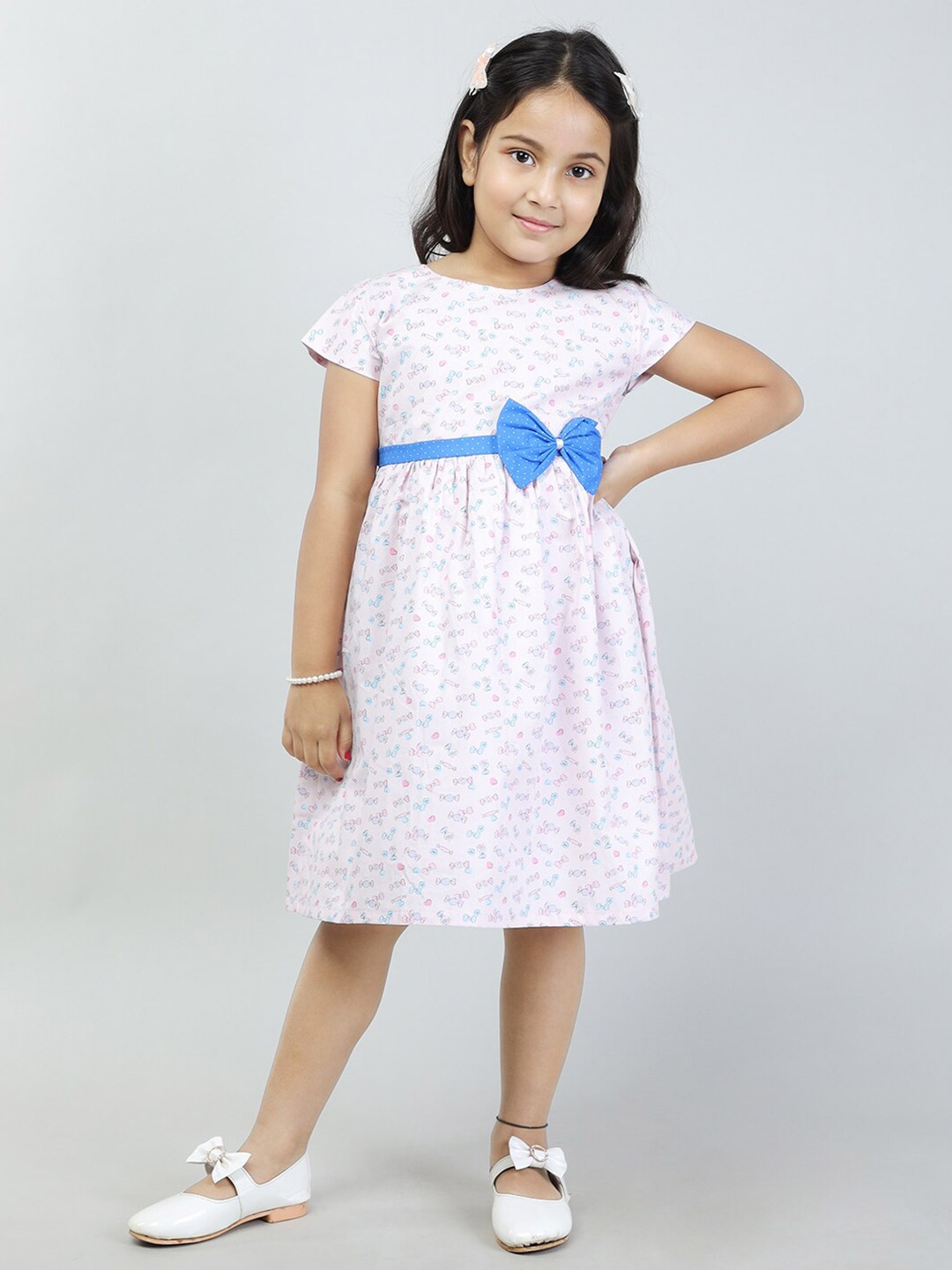 

Todd N Teen Girls Conversational Printed A-line Cotton Dress, White