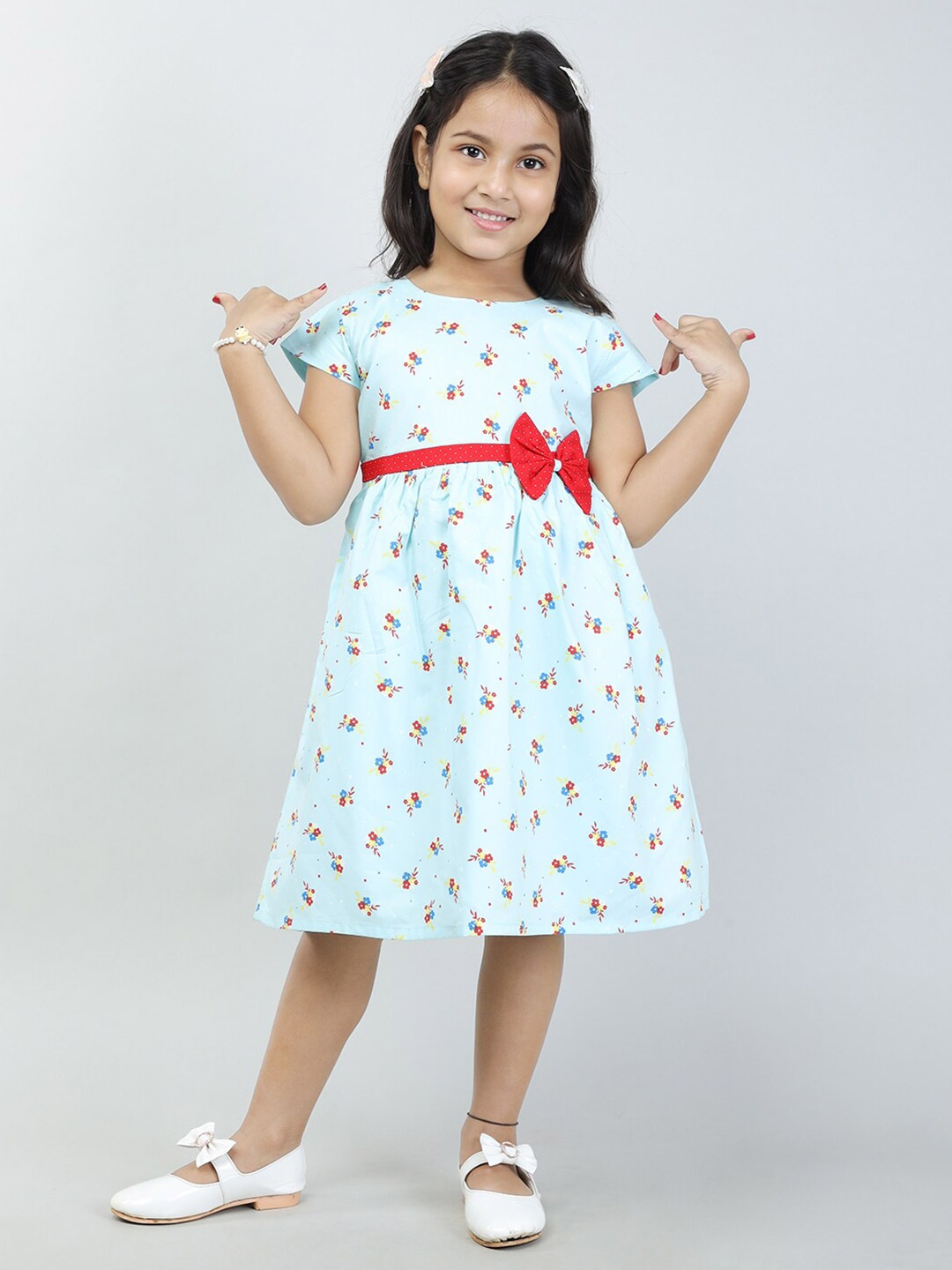 

Todd N Teen Girls Floral Printed A-line Cotton Dress, Blue