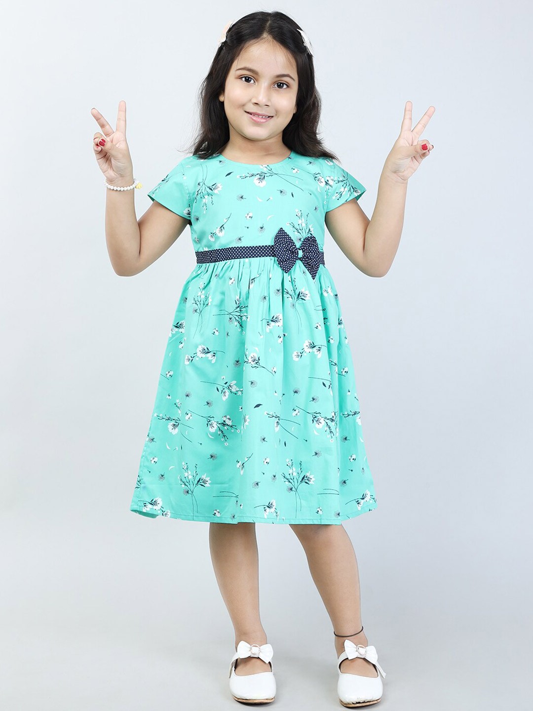 

Todd N Teen Girls Floral Printed A-line Cotton Dress, Green