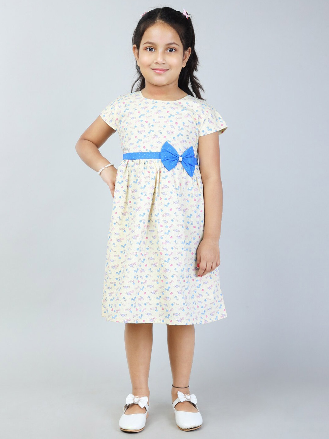 

Todd N Teen Girls Conversational Printed A-line Cotton Dress, Off white