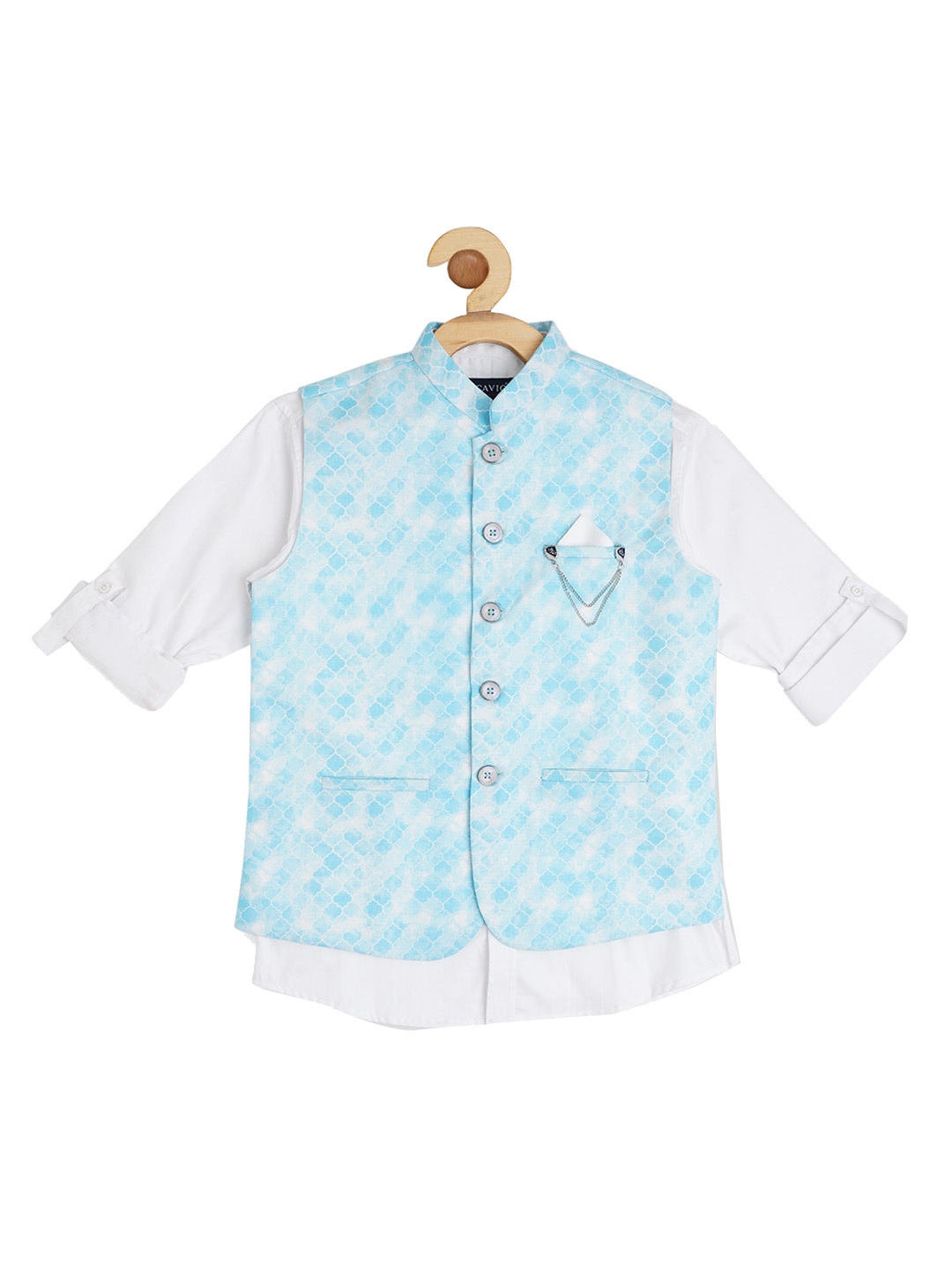 

CAVIO Boys Printed Slim-Fit Nehru Jackets With Shirt, Blue