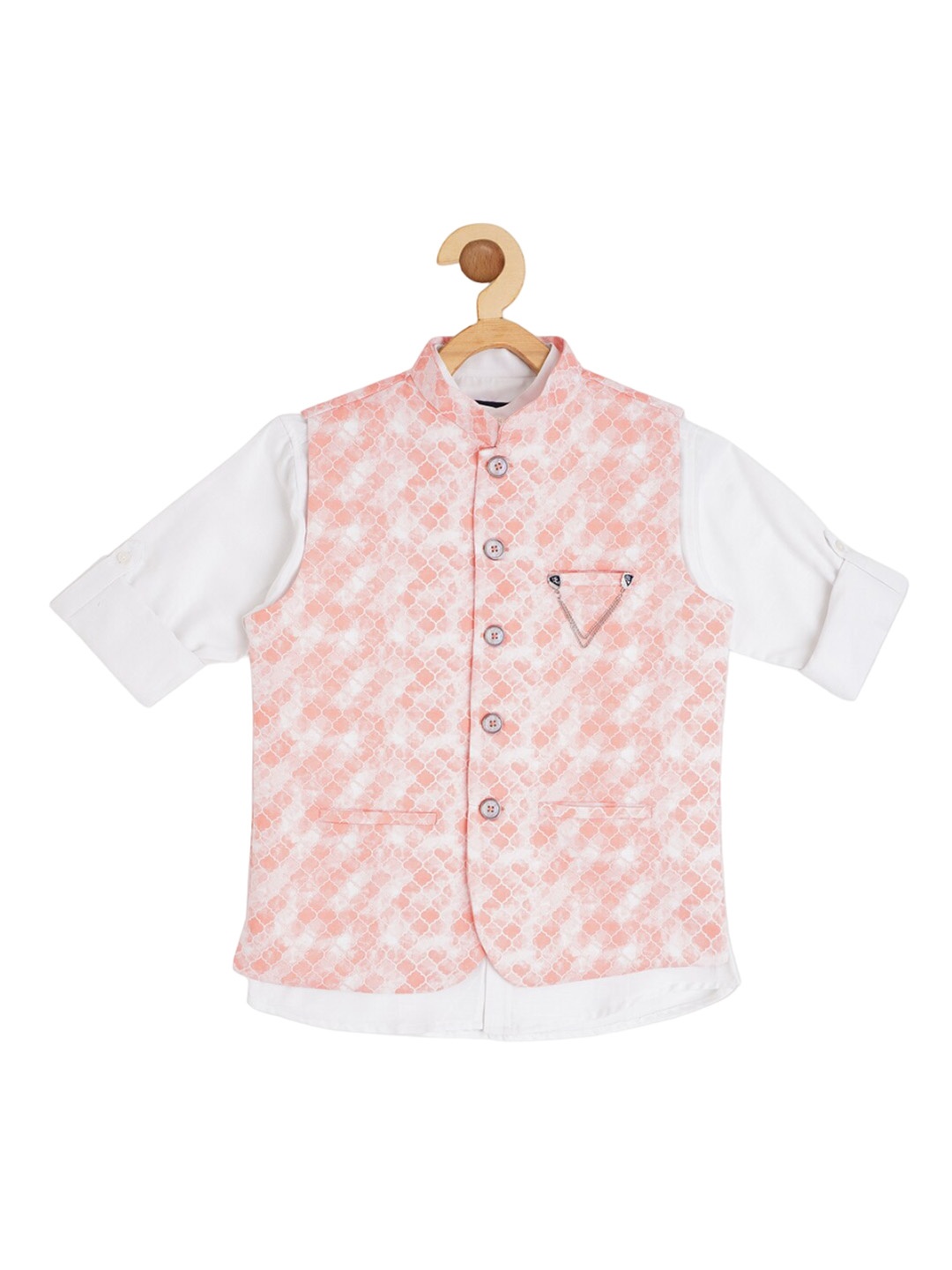 

CAVIO Boys Printed Nehru Jacket With Shirt, Peach