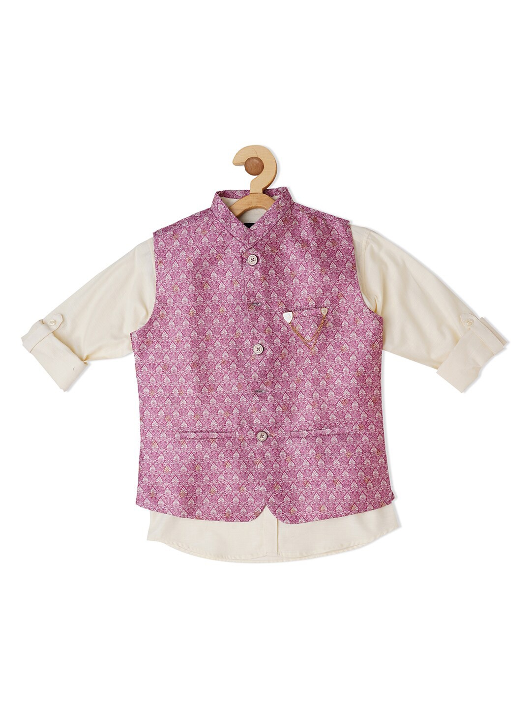 

CAVIO Boys Digital Jacquard Printed Nehru Jacket with Shirt, Pink