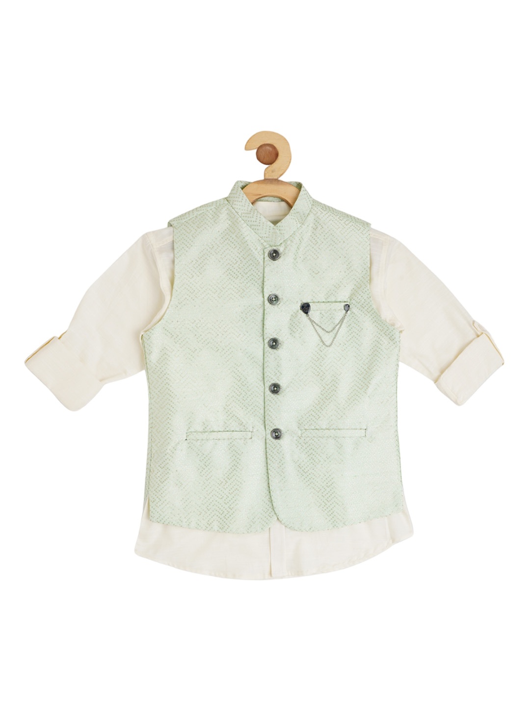 

CAVIO Boys Embellished Slim-Fit Nehru Jackets with Shirt, Sea green
