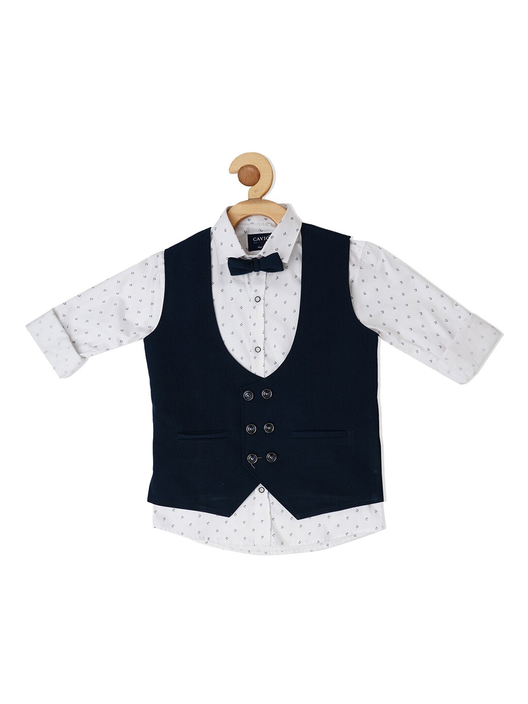 

CAVIO Boys Navy Printed Shirt with Waistcoat, Navy blue