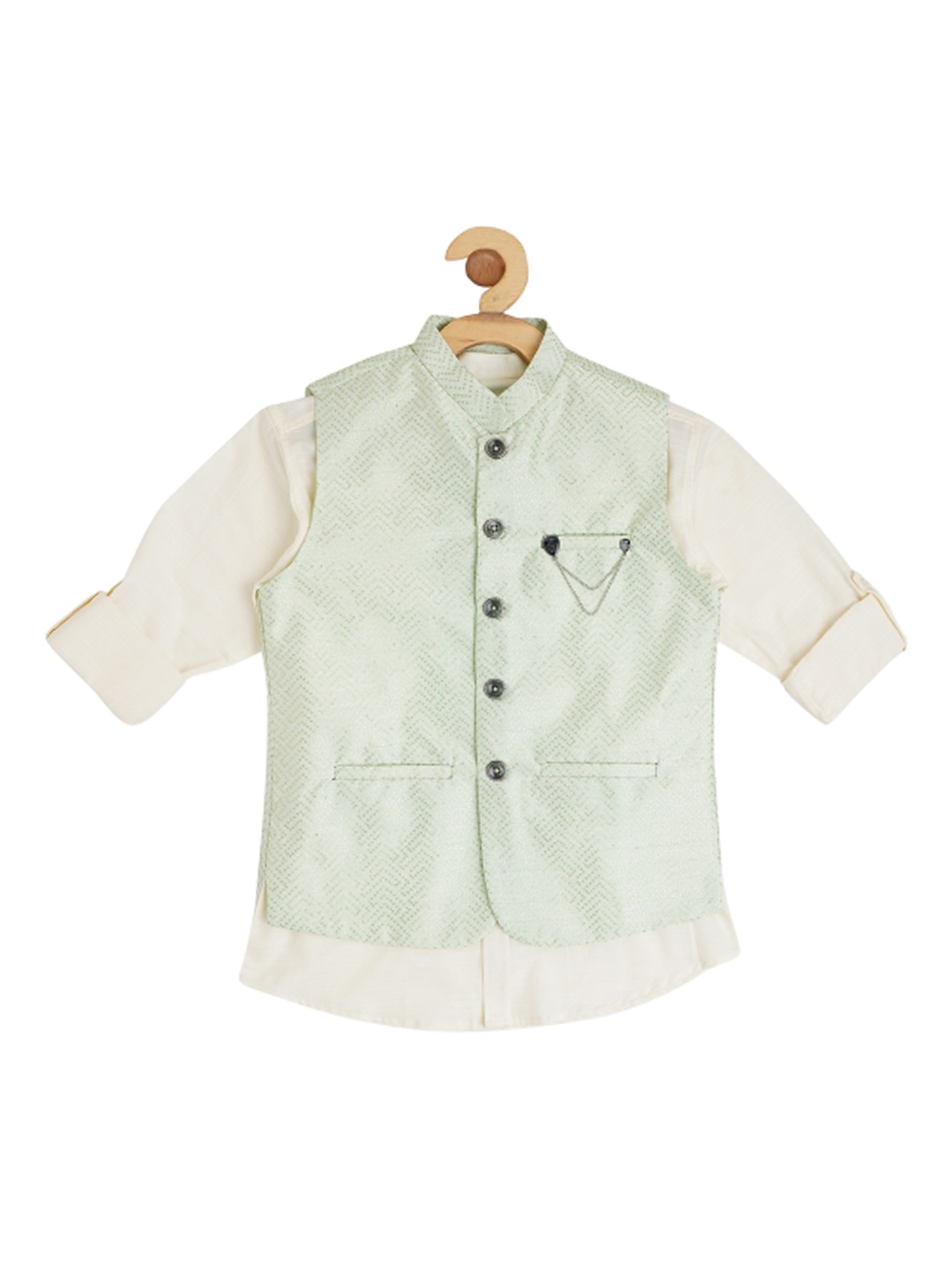 

CAVIO Boys Embellished Nehru Jacket With Shirt, Sea green