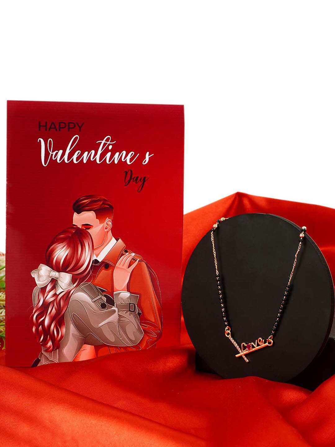

Ferosh Gold-Plated & Beaded Mangalsutra With Valentine's Day Greeting Card