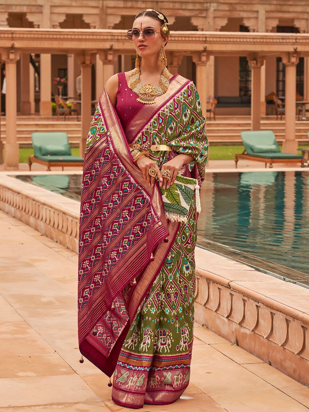 

Anouk Ethnic Motifs Woven Design Zari Silk Blend Patola Saree, Green
