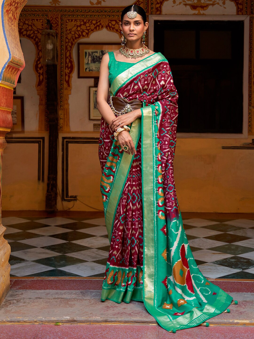 

Anouk Ethnic Motifs Woven design Zari Bordered Saree, Burgundy