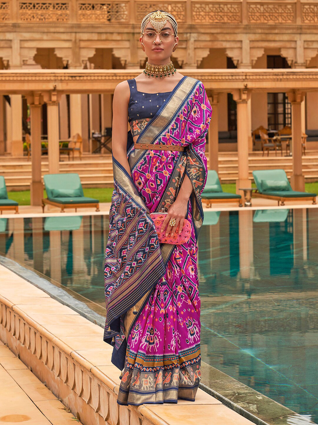 

Anouk Ethnic Motifs Zari Patola Saree, Pink