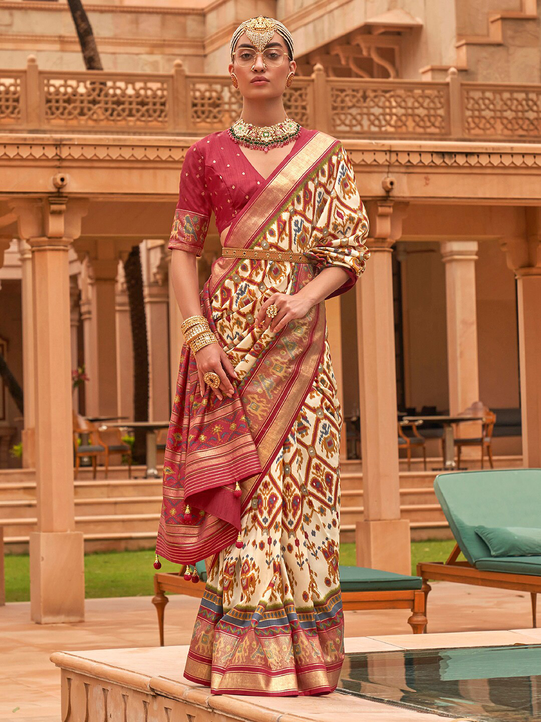

Anouk Ethnic Motifs Zari Patola Saree, Cream