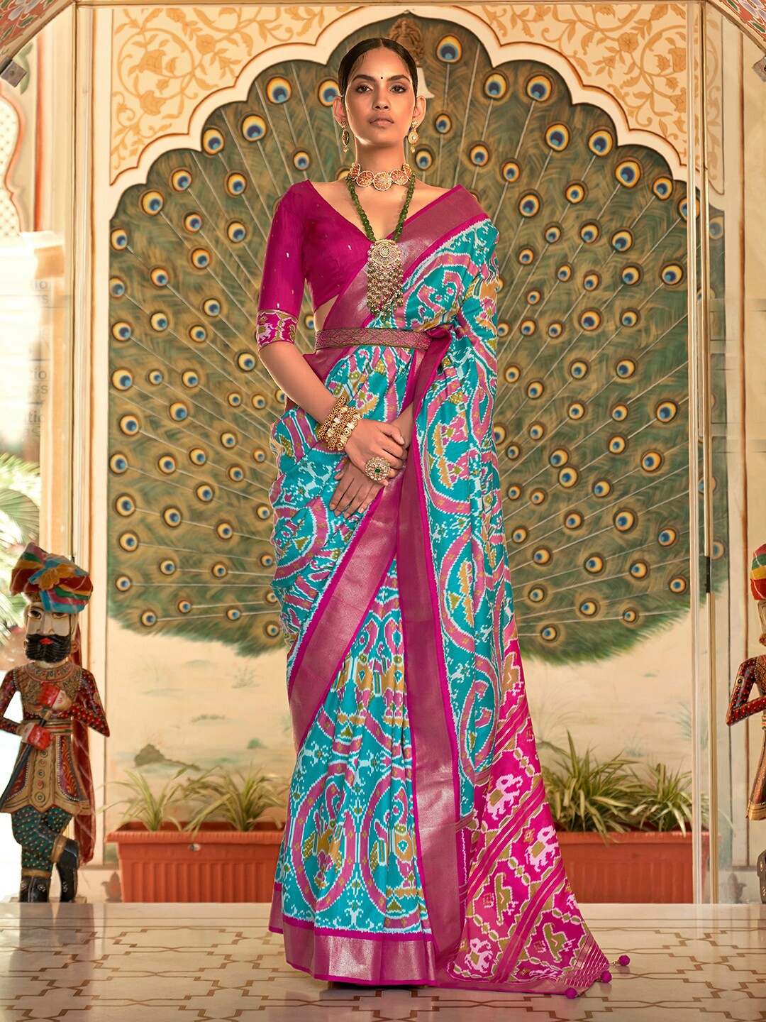 

Anouk Ethnic Motifs Zari Silk Blend Patola Saree, Blue