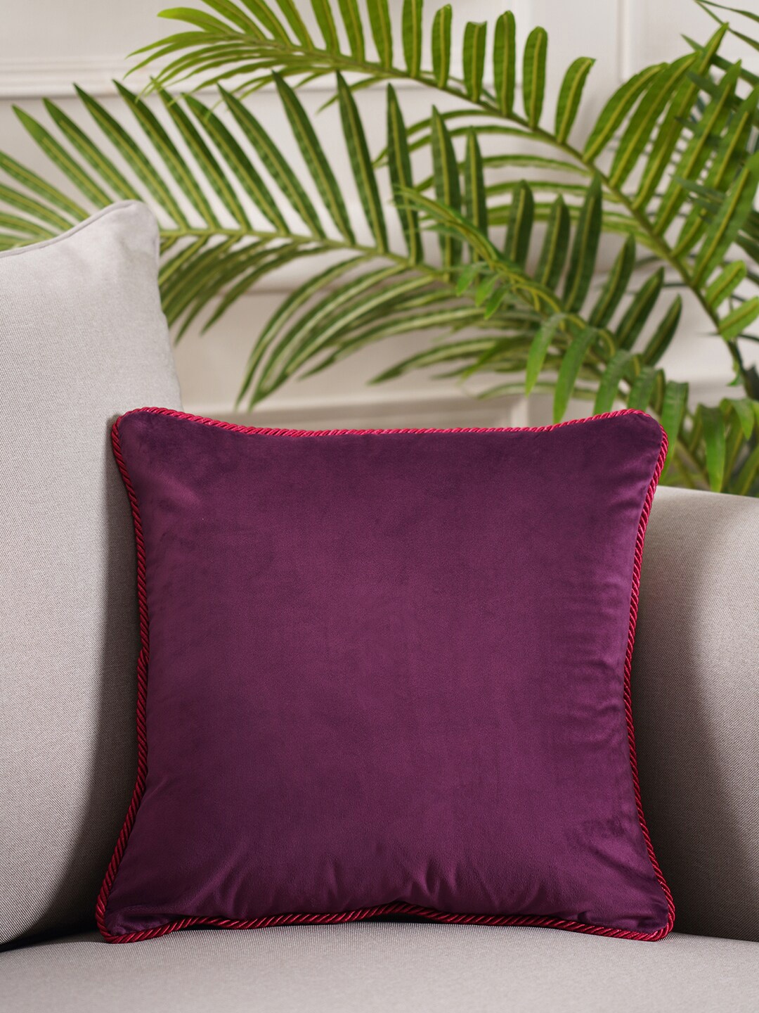 

Pure Home and Living Purple & Cream-Coloured Cotton Square Cushion Cover