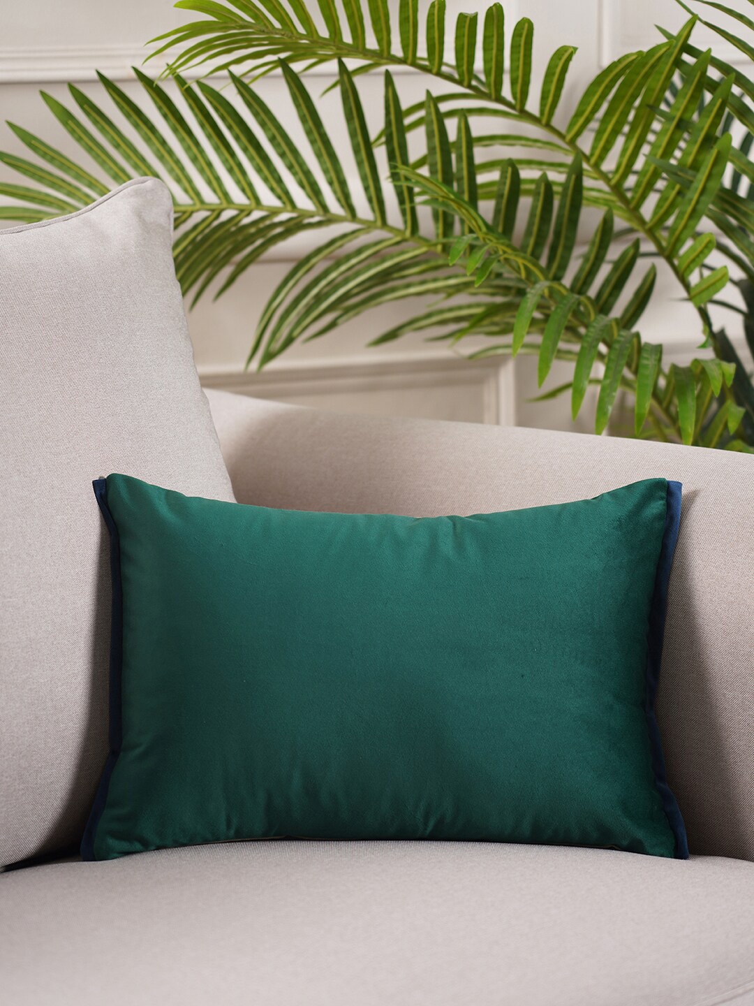 

Pure Home and Living Green & Cream-Coloured Cotton Rectangle Cushion Cover