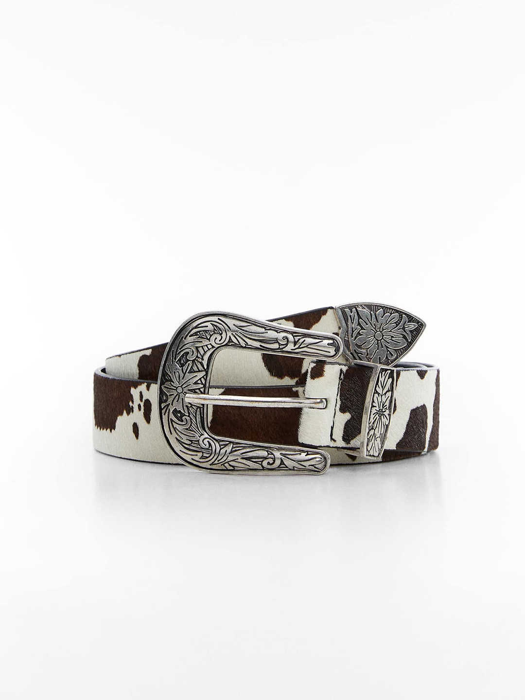 

MANGO Women Animal Pattern Leather Sustainable Belt, White