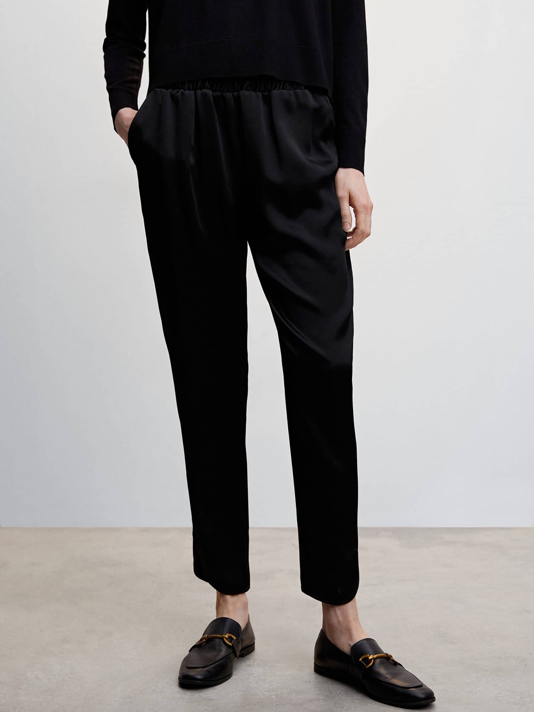 

MANGO Women High-Rise Trousers, Black