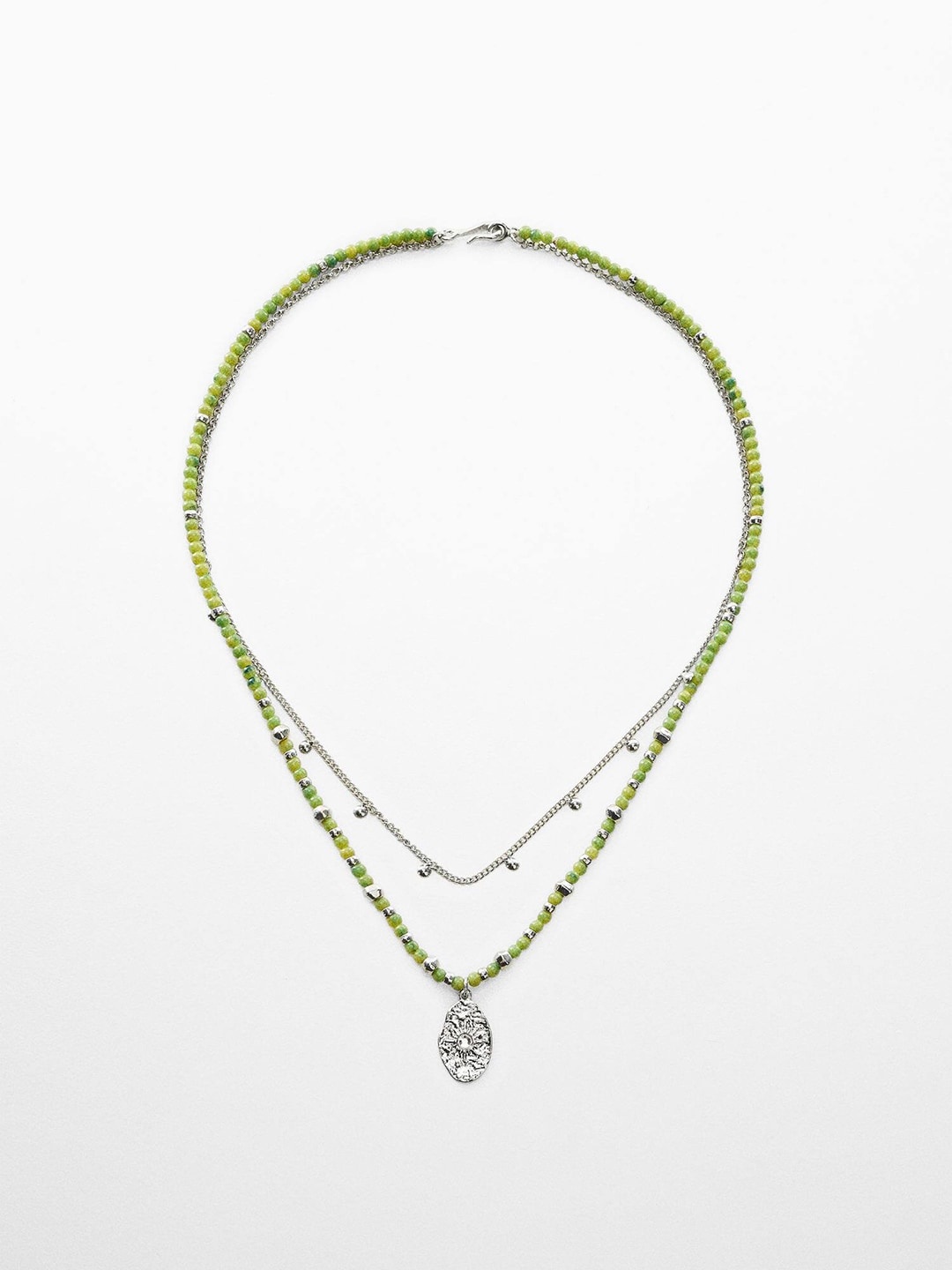 

MANGO Beaded & Stone-Studded Layered Necklace, Green