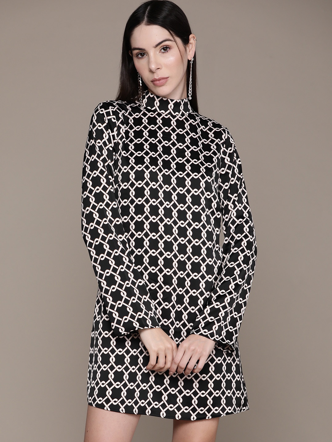 

MANGO Geometric Printed Sustainable Sheath Dress, White