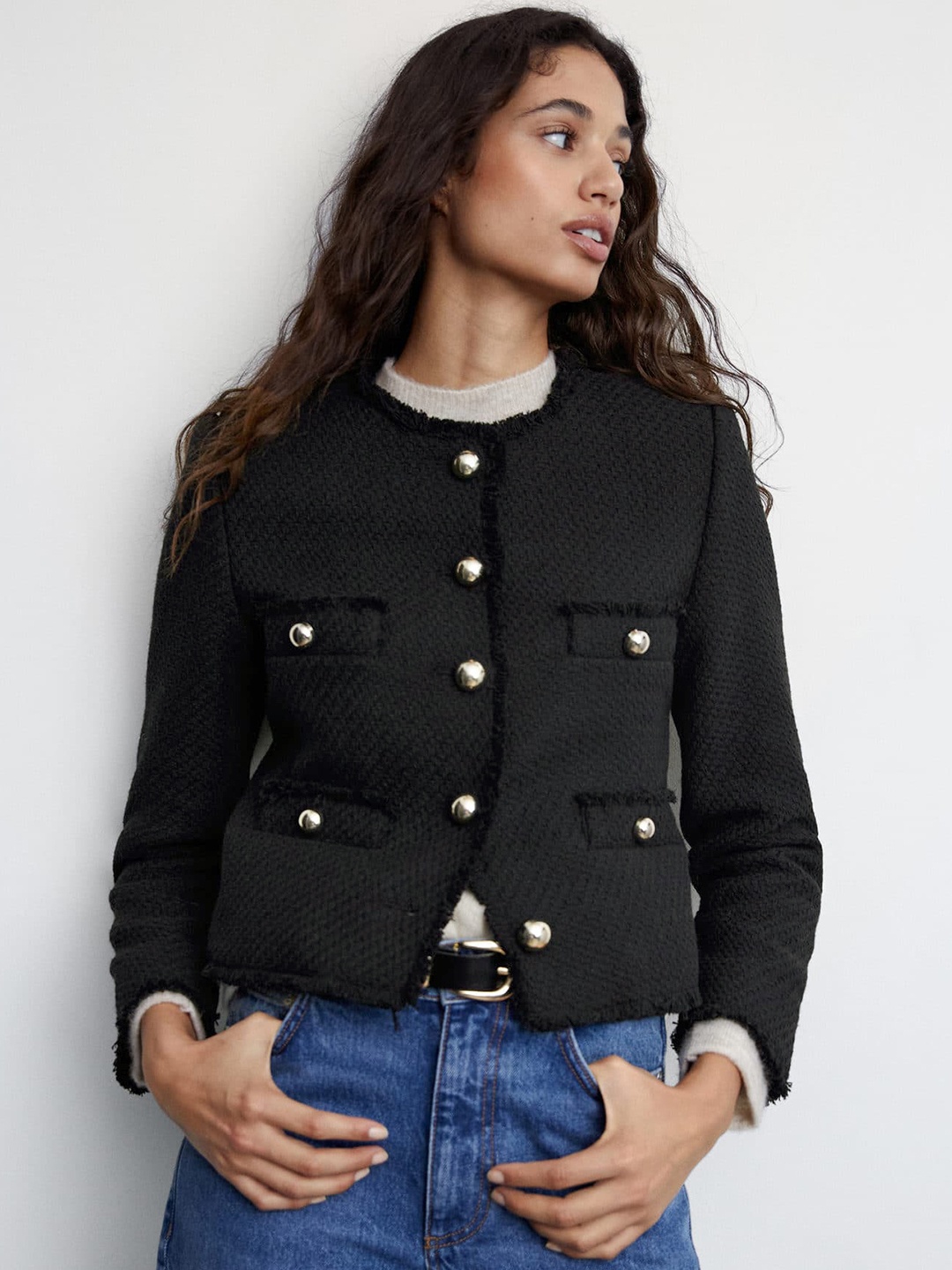 

MANGO Women Twill Sustainable Tailored Jacket, Black