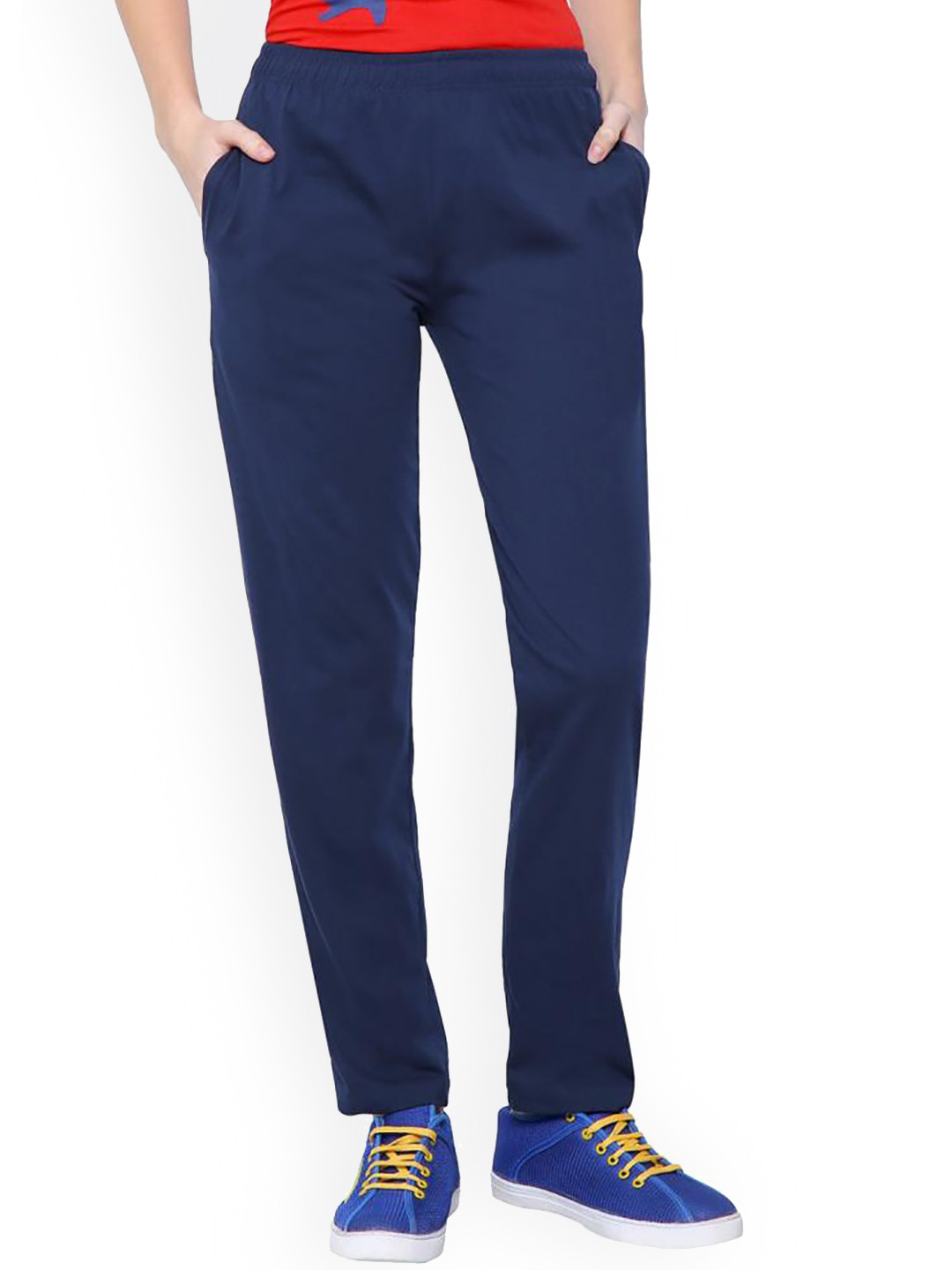 

DYCA Women Plus Size Cotton Straight-Fit Track Pants, Navy blue