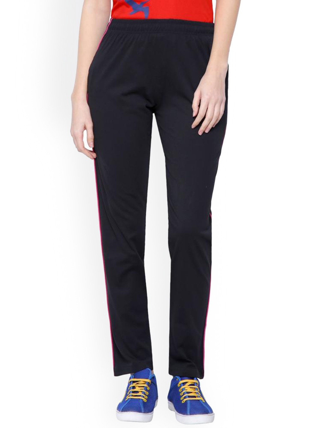 

DYCA Women Mid-Rise Cotton Straight-Fit Track Pants, Black