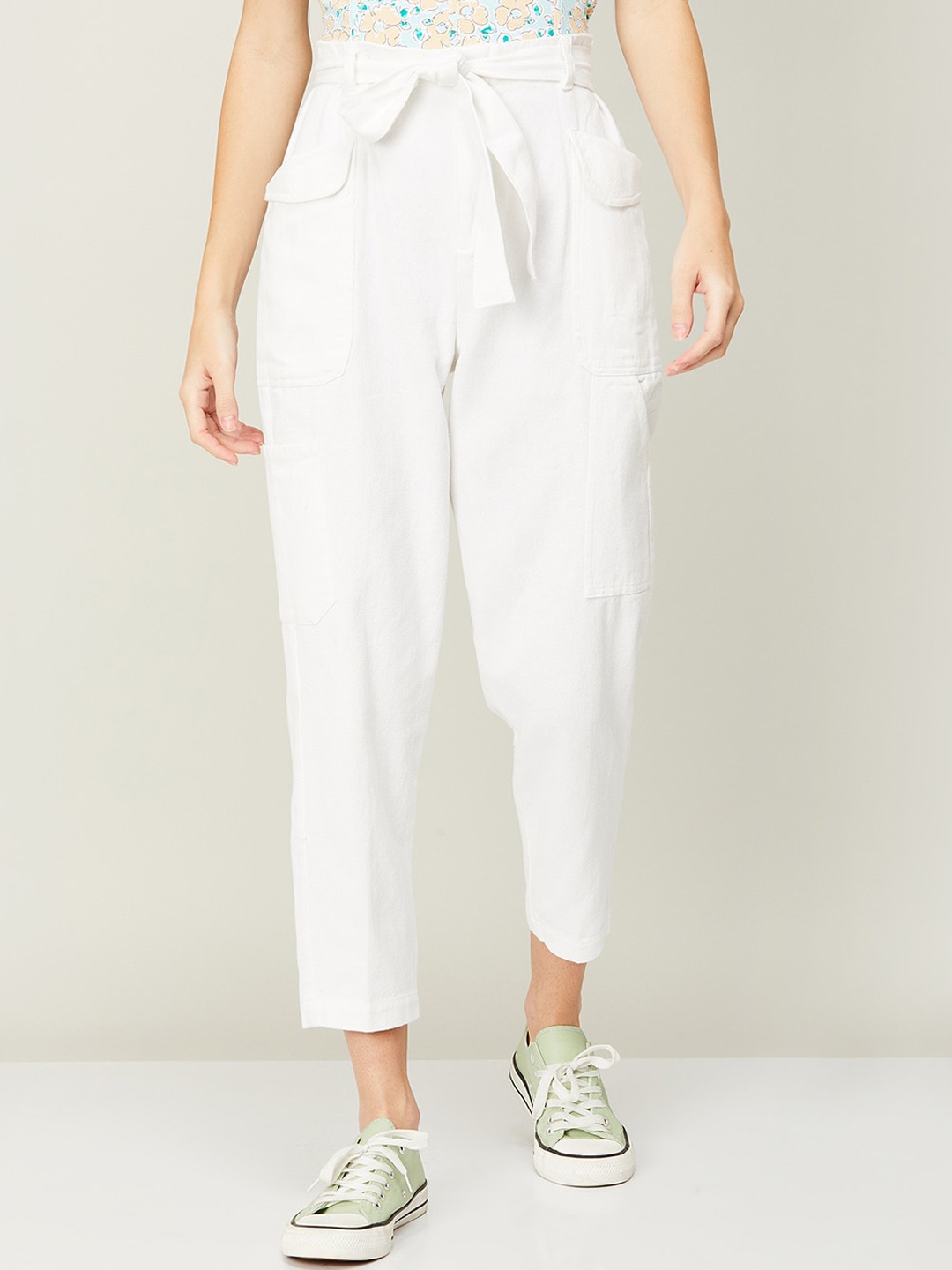 

Ginger by Lifestyle Women Mid-Rise Pure Cotton Peg Trousers, White