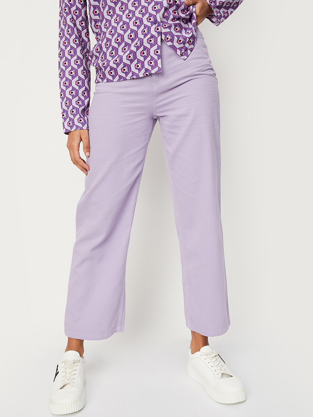

max Women Mid Rise Regular Fit Cotton Trousers, Purple