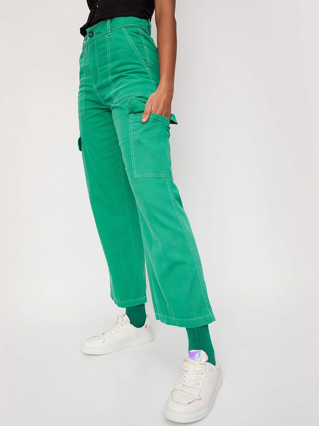 

max Women Cotton Cargos Trousers, Green