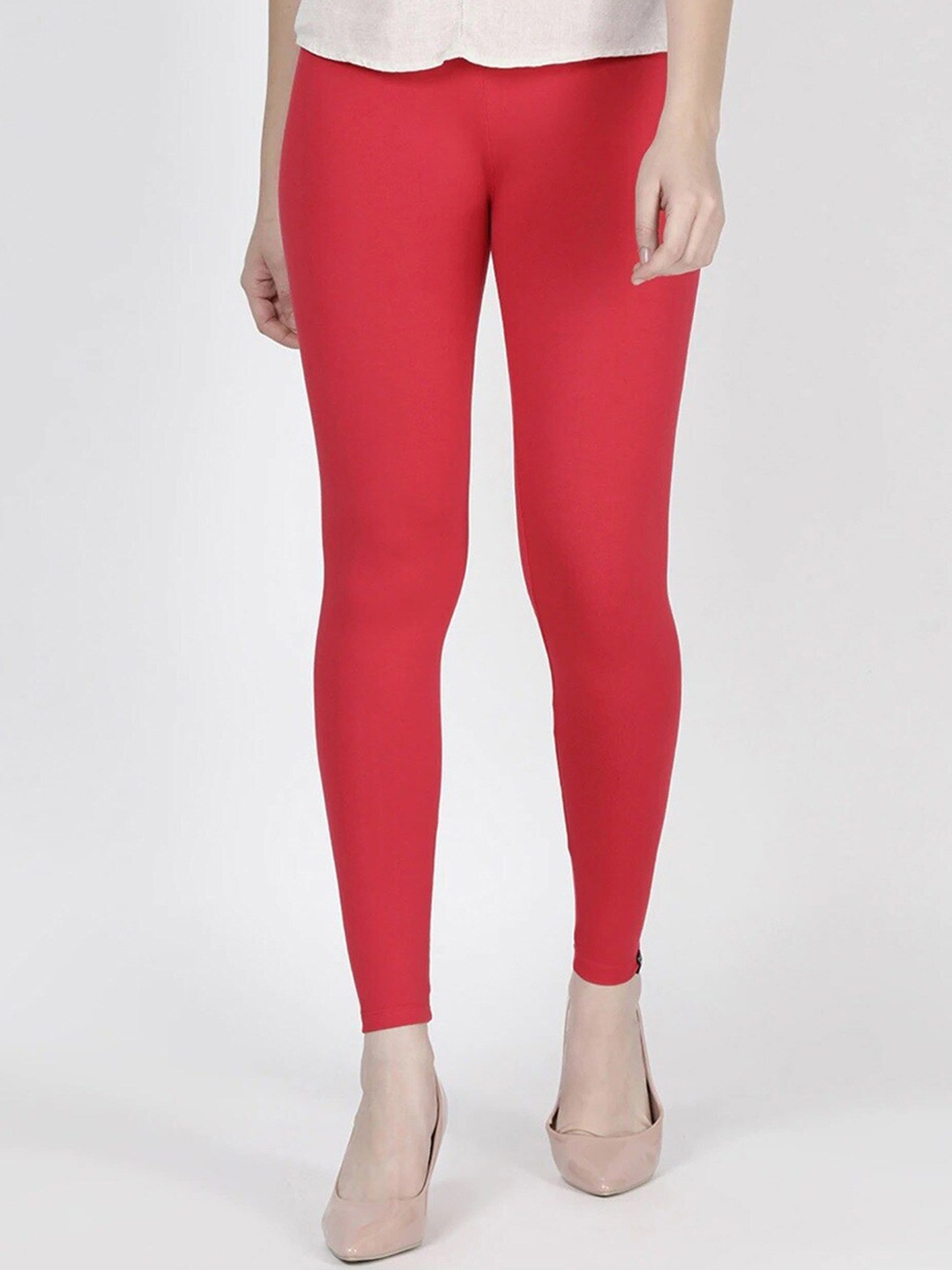 

TWIN BIRDS Women Solid Super Stretch Viscose Ankle Length Leggings with dupatta, Red