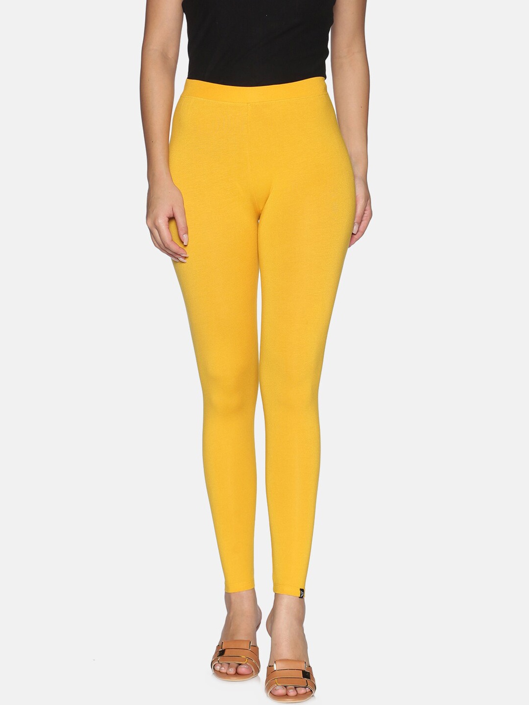 

TWIN BIRDS Women Solid Super Stretch Viscose Ankle Length Leggings with dupatta, Yellow