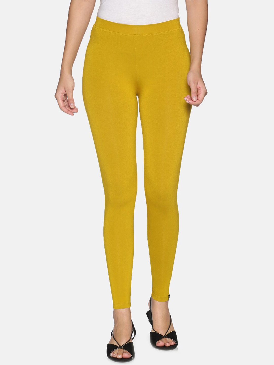 

TWIN BIRDS Women Solid Super Stretch Viscose Ankle Length Leggings with dupatta, Yellow