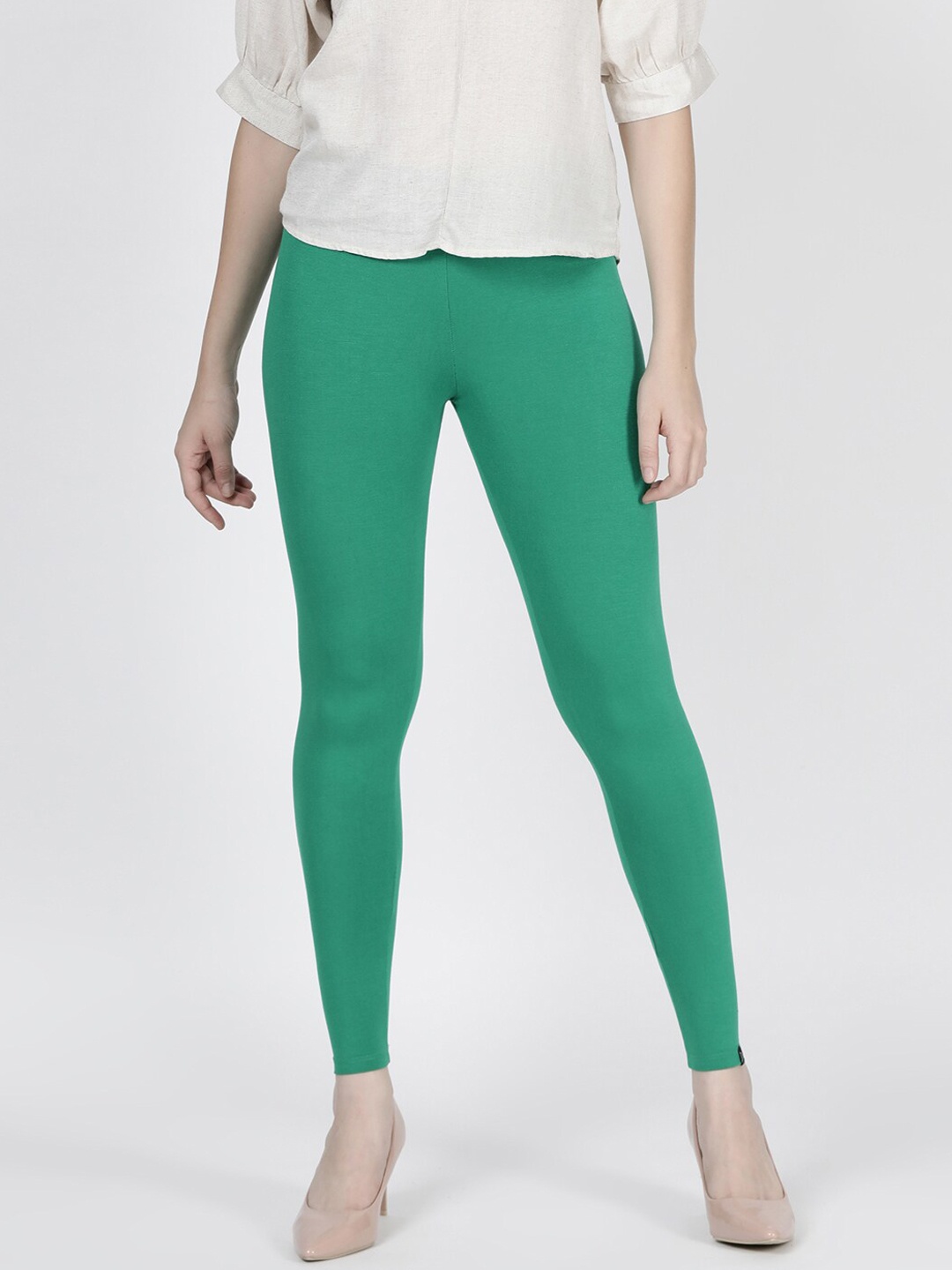 

TWIN BIRDS Women Solid Super Stretch Viscose Ankle Length Leggings with dupatta, Green