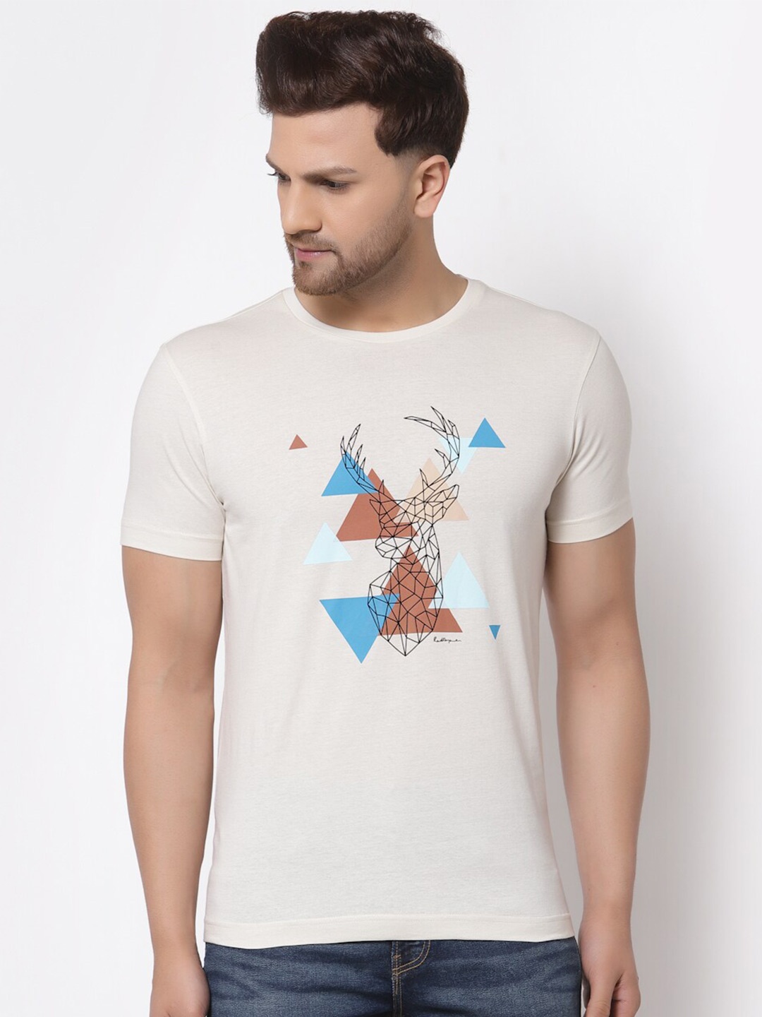 

Red Tape Round Neck Conversational Printed Pure Cotton T-shirt, Off white