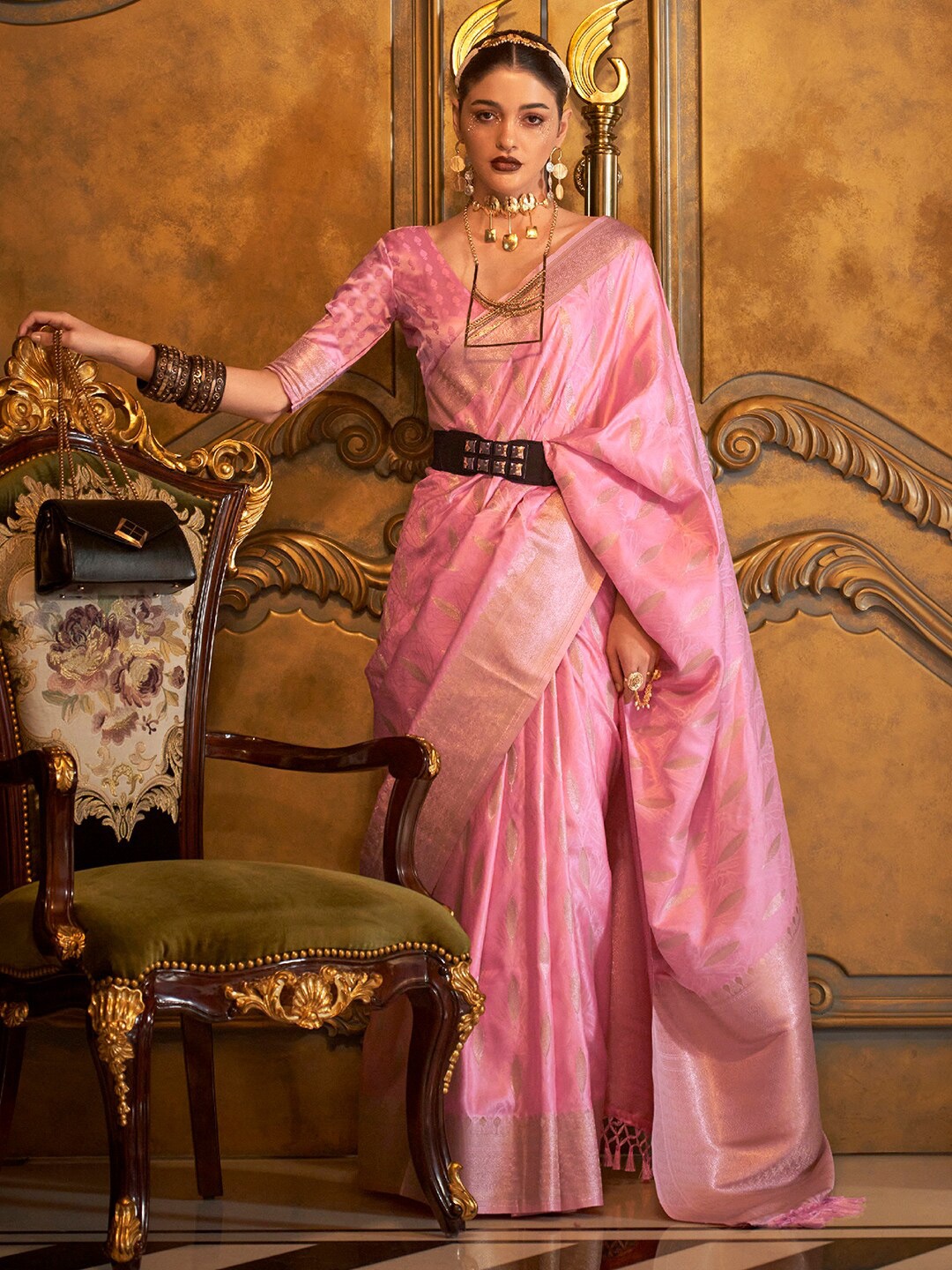 

Mitera Woven Design Zari Banarasi Saree, Pink