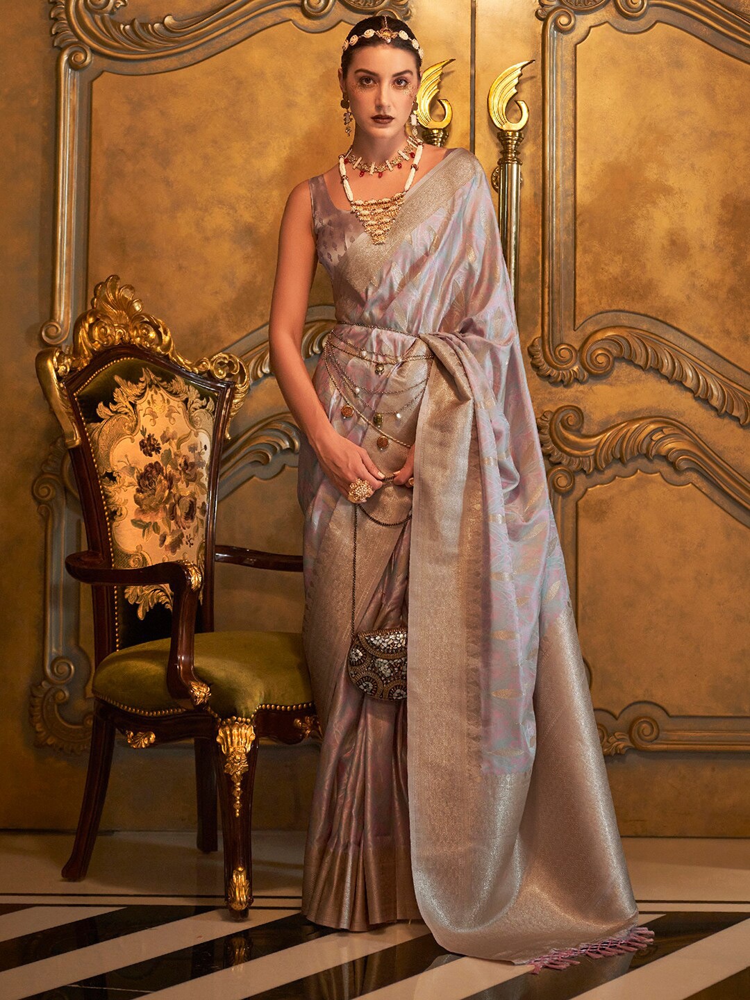 Mitera Woven Design Zari Banarasi Saree, Mauve