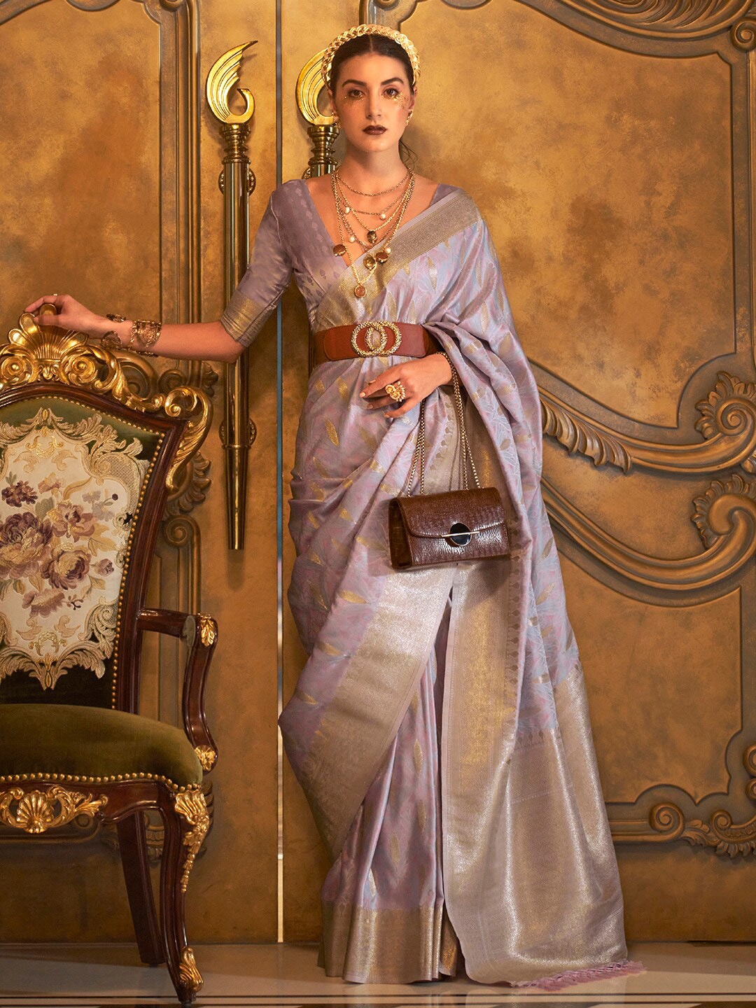 

Mitera Ethnic Motifs Zari Banarasi Saree, Lavender