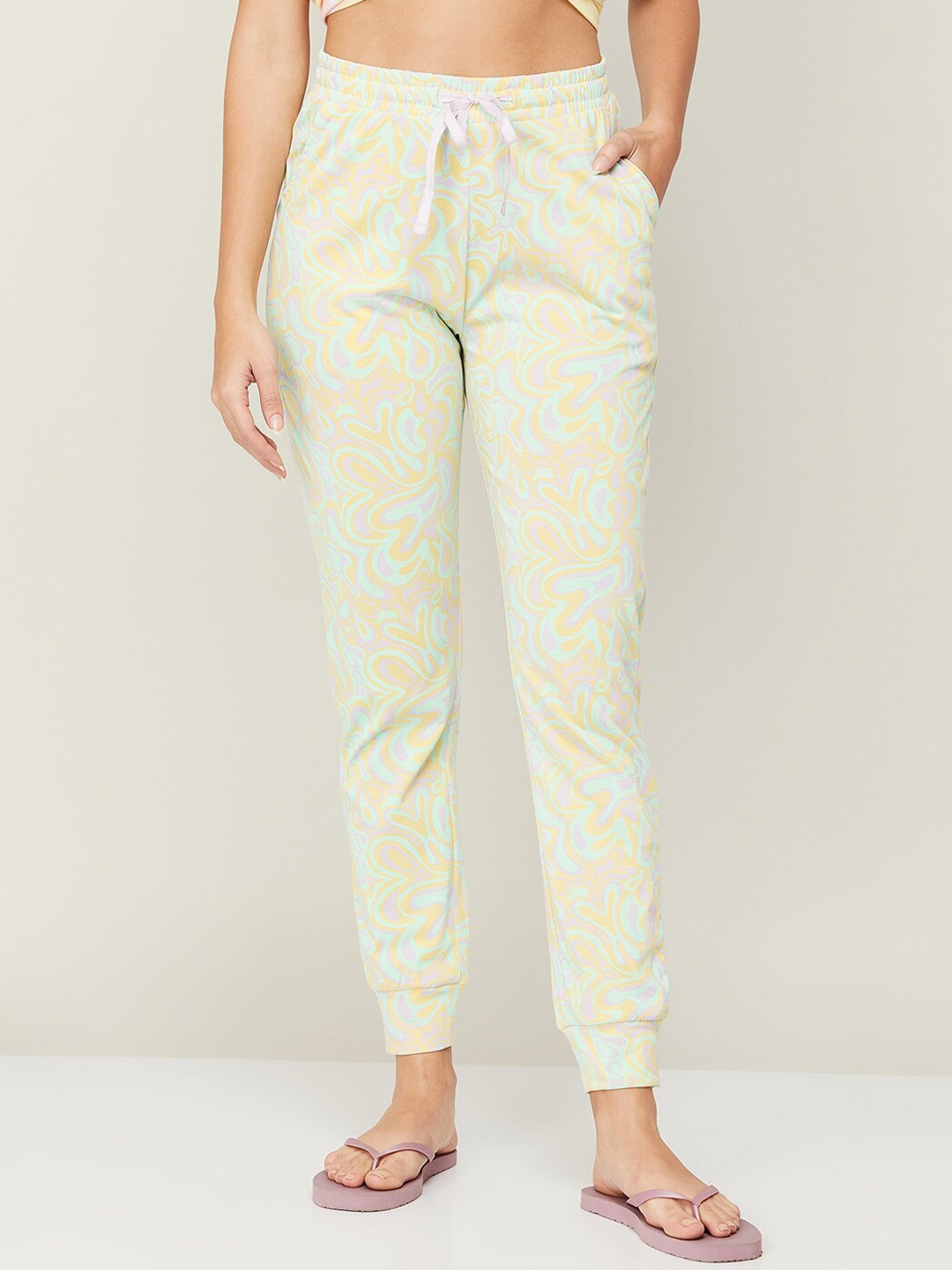

Ginger by Lifestyle Printed Pure Cotton Joggers, Yellow