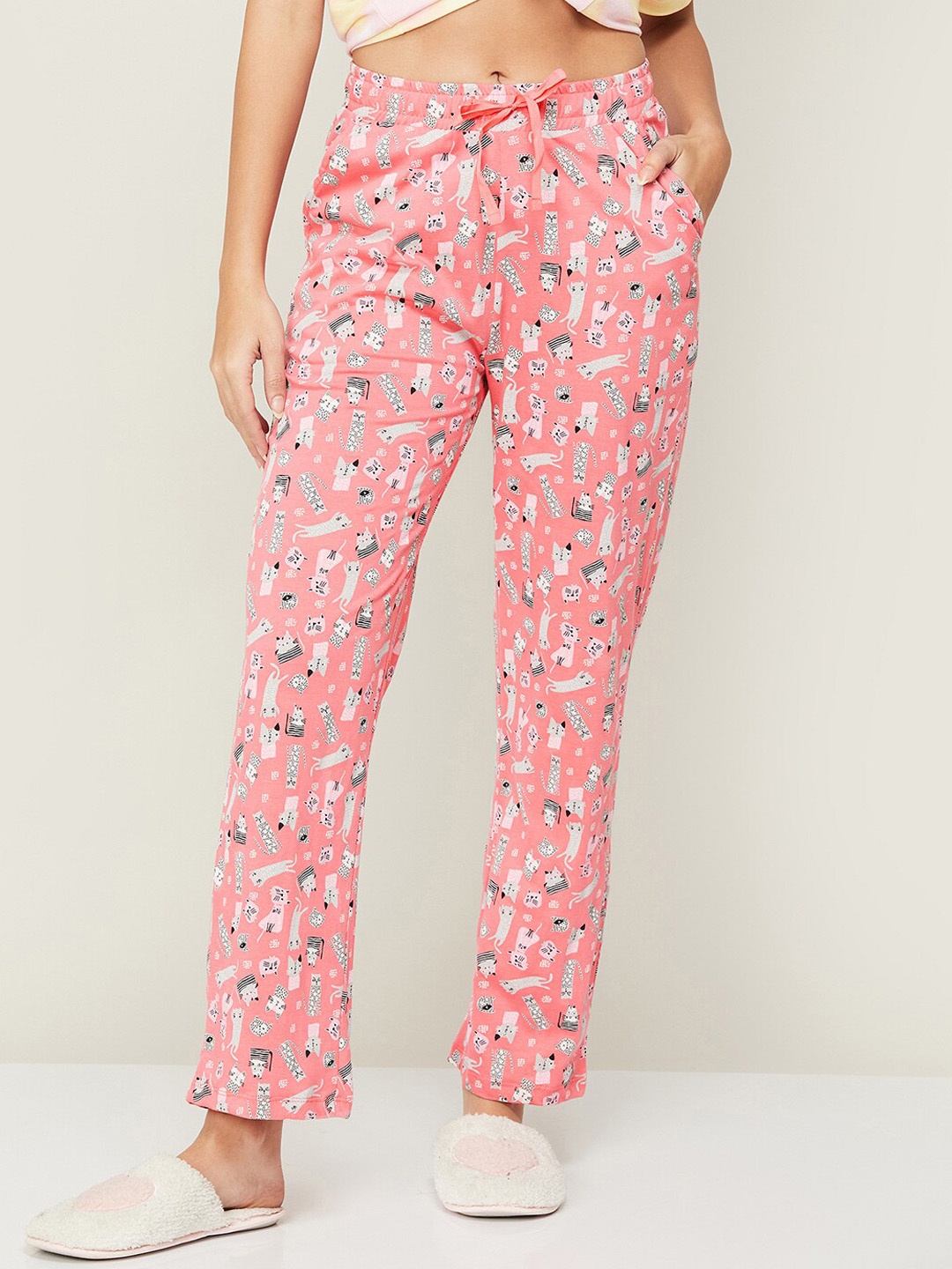

Ginger by Lifestyle Women Printed Pure Cotton Lounge Pants, Pink