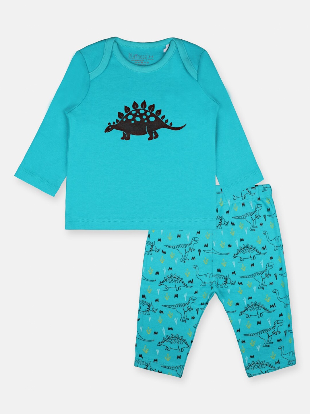 

PLAYNESS Infants Printed Pure Cotton T-shirt with Trousers, Green
