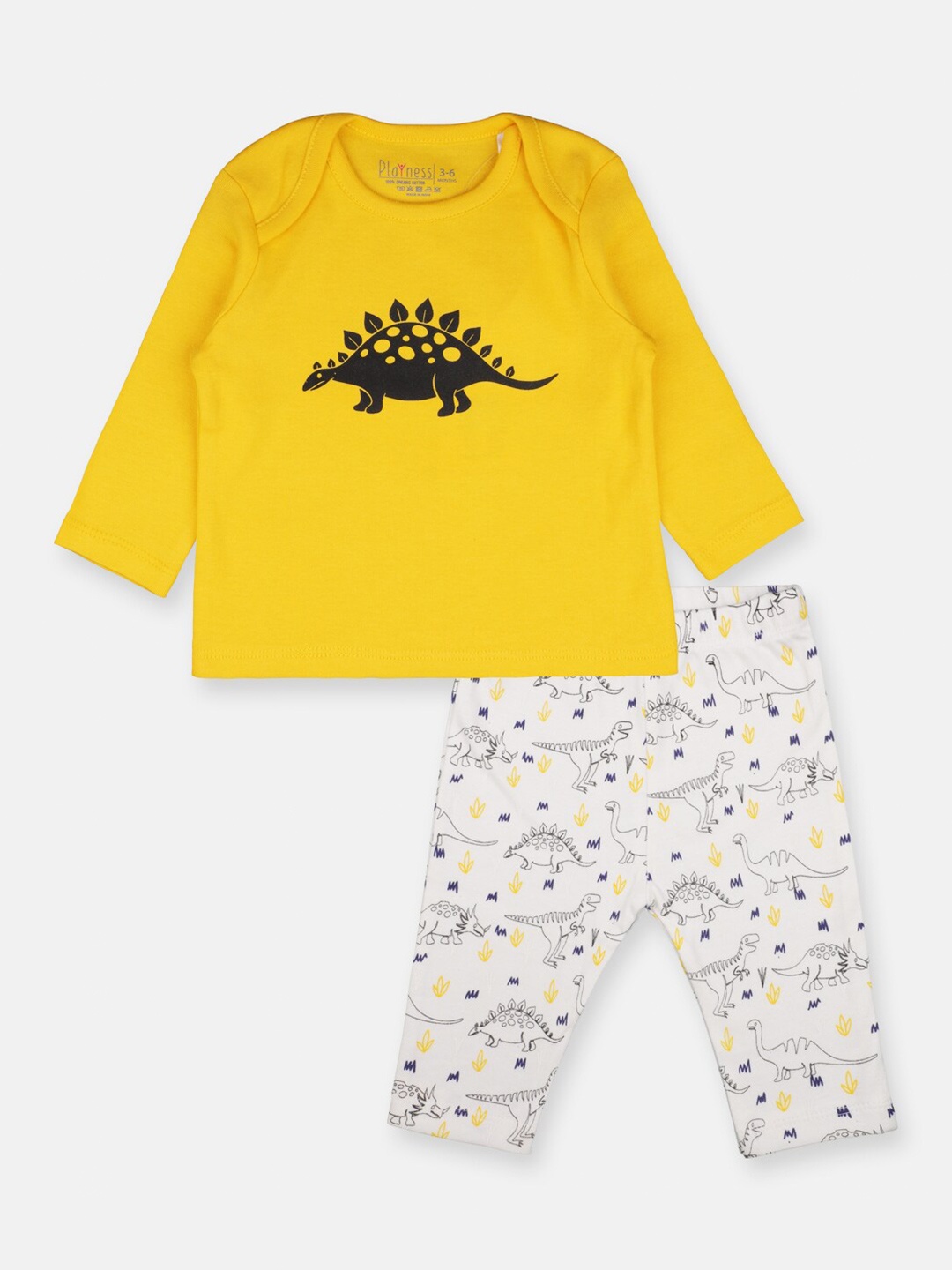 

PLAYNESS Infants Kids Conversational Printed Pure Cotton Night Suit, Yellow