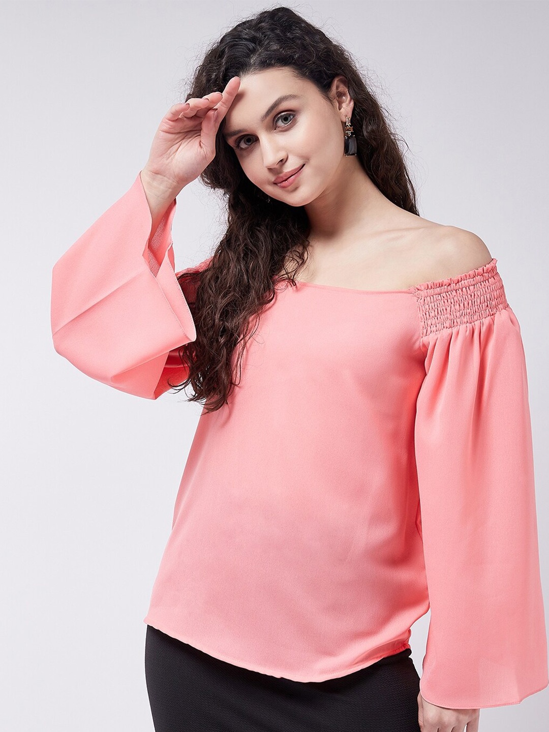 

Zima Leto Off-Shoulder Smocked Detail Bardot Top, Peach