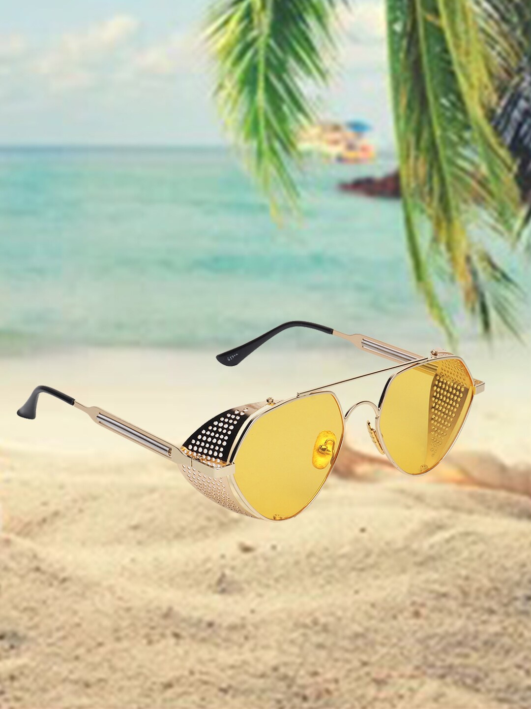 

CELEBRITY SUNGLASSES Aviator Sunglasses With UV Protected Lens CLSG-91210-07, Yellow