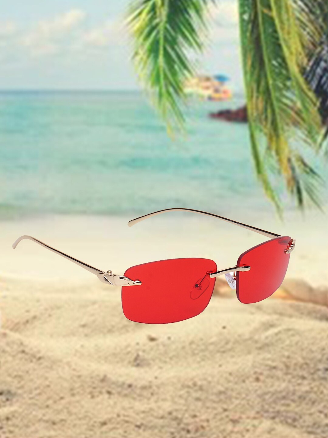 

CELEBRITY SUNGLASSES Rectangle Sunglasses with UV Protected Lens CLSG-98011-06, Red